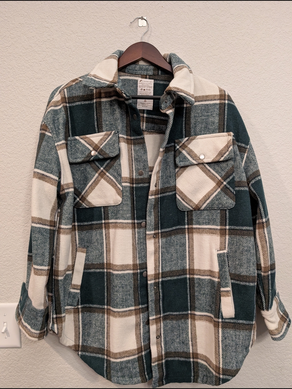 Fornia Sz S Green & Cream Plaid Shacket Jacket for Men